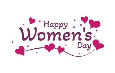 happy women's day lettering with hearts and stars 