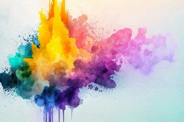 Fototapeta premium Expressive abstract watercolor stain with splashes and drops of multicolor. Lantern design for banners and flyers. ai generated.