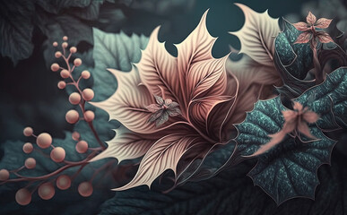Flower on a plant, close-up 3D detailed painting