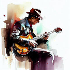 Obraz premium man plying guitar water color created with Generative AI Technology