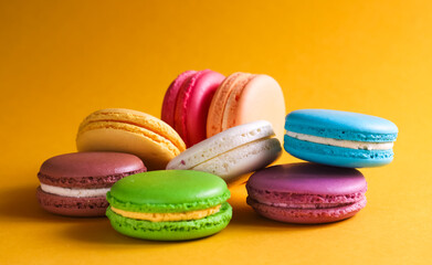 Cookies Macaron. French confection made from egg whites, sugar and ground almonds. Shallow depth of field