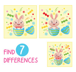 Mini-game for children on the theme of Easter. Find 7 differences in the picture