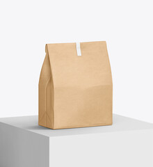 Kraft Paper Bag Blank Image for Coffee, Food, Snack or Fast-food Packaging Mockup 3D Rendering isolated on White