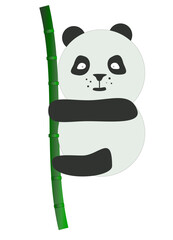 Cartoon panda on a bamboo trunk on a white background. Vector illustration