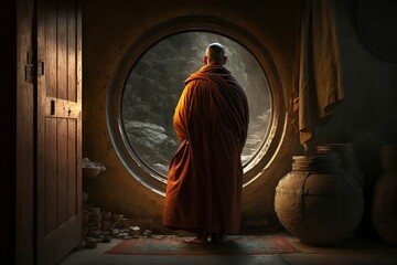 image, buddhist monk in meditation, generative ai
