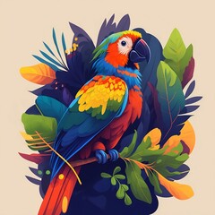 Obraz premium Colorful parrot on a branch illustration. Generative AI technology.