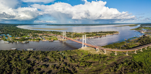 The largest road bridge in Peru, "Puente Nanay", crosses the Nanay River, a tributary of the Amazon