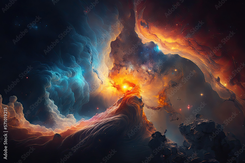 Wall mural colorful view of the universe, nebula and milky way. generative ai