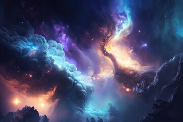 Obraz na płótnie Canvas Colorful view of the universe, nebula and milky way. Generative AI