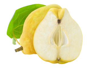 Raw halved quince fruits cut out