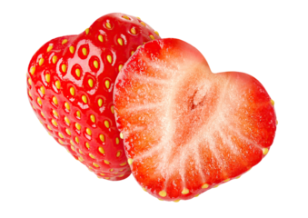 Heart-shaped strawberry halves cut out