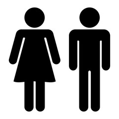 Icon toilet. Restroom sign. Male and female bathroom sign. Black abstract symbols of man and women in flat style isolated on white background. Vector illustration.