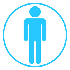 Blue male icon. Boy WC symbol. Gentleman toilet sign. Man user avatar. Flat icon in circle isolated on white background. Vector element