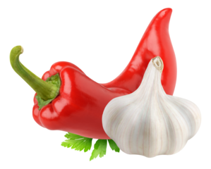 Isolated red pepper and garlic