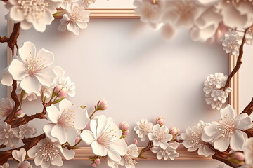 Spring Beautiful Cherry Blossom Background frame. Illustration Generative AI
