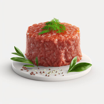 Beef tatar on white background. generative AI