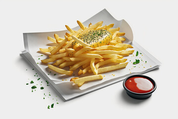 Fries on white background. generative AI