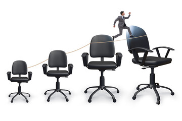 Promotion concept with businessman and chairs