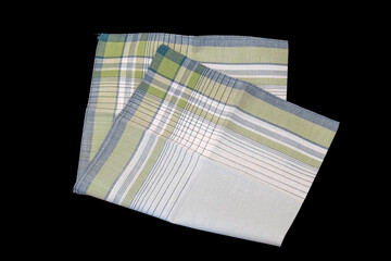 Green Vintage stripped cotton Handkerchief for men on black background.