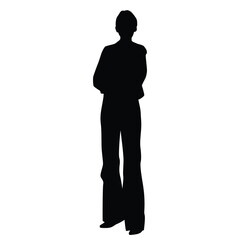 Silhouette of a standing woman in wide jeans, business people, vector illustration, black, isolated on a white background