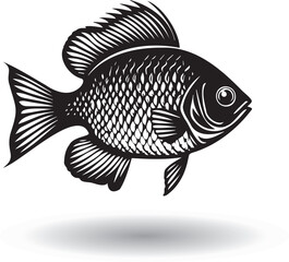  Stylized black fish on a white background.