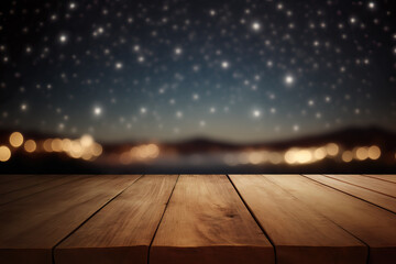 Naklejka na ściany i meble empty white table top with blurry background of night sky, ai generated