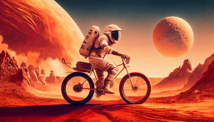 Astronaut riding a bicycle on mars, generative ai