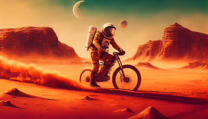 Astronaut riding a bicycle on mars, generative ai