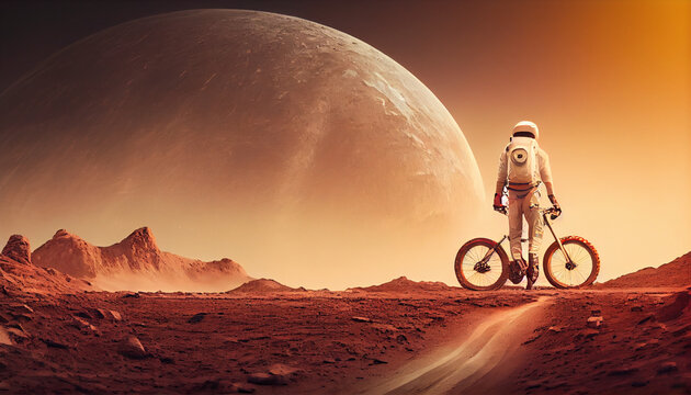 Astronaut riding a bicycle on mars, generative ai