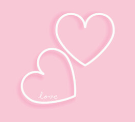 Cute Valentine's Day Vector Card with White Glowing Neon Hearts on a Pastel Pink Background. Modern Romantic Print with White Love Symbol ideal for Card, Wall Art, Poster.