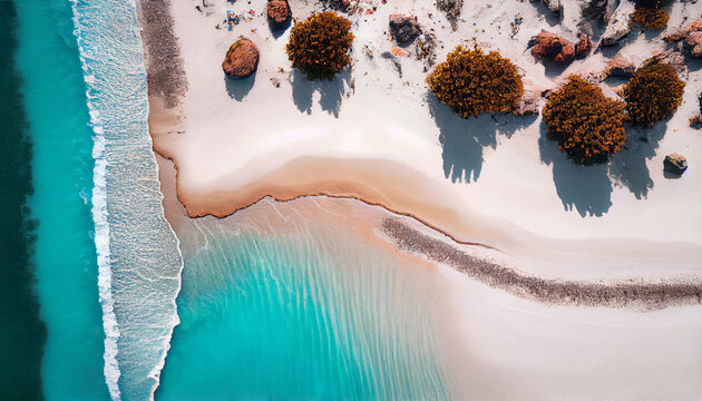 Spectacular drone photo of beach for refreshing wibes and good energy, generative ai
