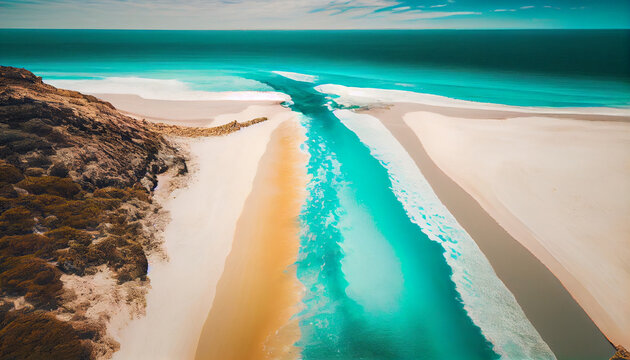 Spectacular drone photo of beach for refreshing wibes and good energy, generative ai