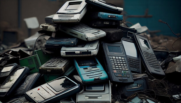 The heap of old waste mobile phones, generative ai