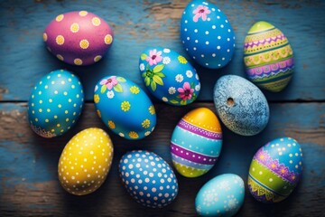 Fototapeta premium Easter eggs, are eggs that are decorated for the Christian feast of Easter, which celebrates the resurrection of Jesus. AI generated