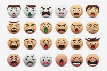 A set of cartoon emoticons with different expressions on a white background