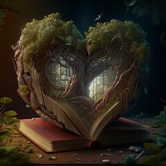 Heart that is made out of trees and books, generative, AI