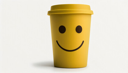 Becher gelb mit lachendem Gesicht Kaffeebecher, zum Mitnehmen Clipart, weißer Hintergrund