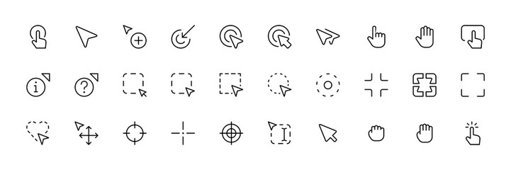 Fototapeta premium pointer icons, click, hand click icon. Cursor arrow icon. Clicking finger. Computer mouse click. Vector illustration. click icon vector. select, press symbol vector illustration isolated for website