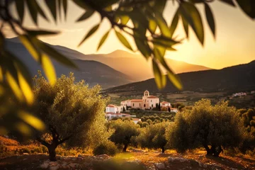 Tuinposter Picturesque view of the olive grove. Based on Generative AI © Yeti Studio