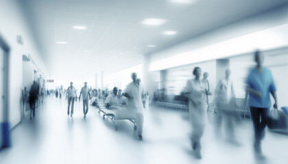 Blurry busy hospital scene. generative AI