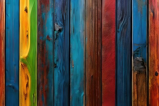 Background of vertical planks of colorful woods. Generative Ai
