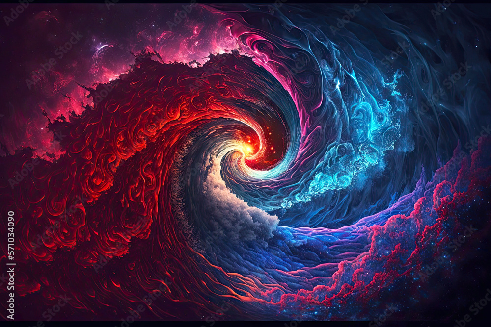 Wall mural mystical energy of the universe in form of blue and red waves, generative ai