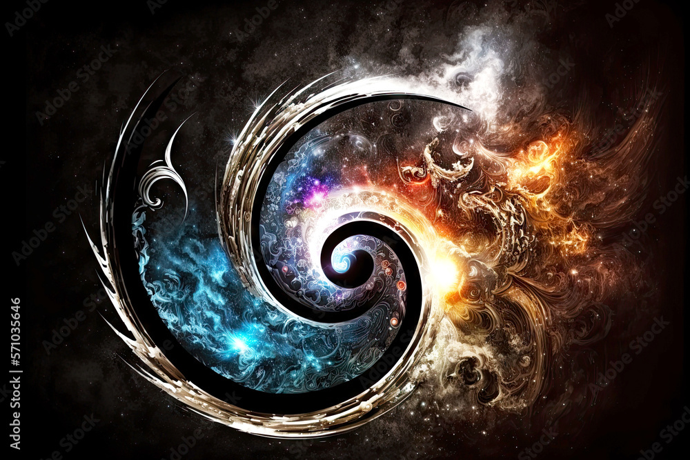 Wall mural abstract symbol representing cosmic energy of the universe and bright space galaxies, generative ai