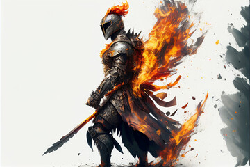 fire knight fantasy white background, AI generated