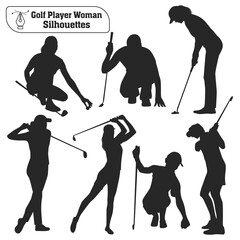 Naklejka premium Vector collection of golf player female silhouettes in different poses