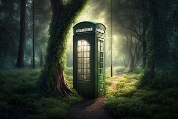 illustration, phone booth in the forest, ai generative