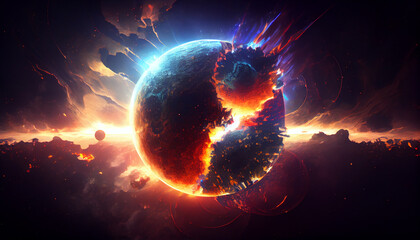 space explosion, planet explosion flash, impact, illustration