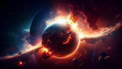 space explosion, planet explosion flash, impact, illustration