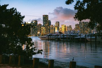 Downtown Miami skyline from Key Biscayne at sunset