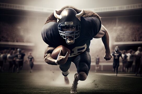 Bull Football Running Back Running Fast Generative AI - Powered by Adobe